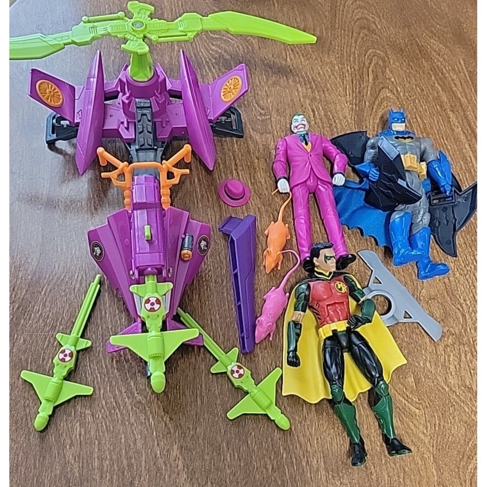 DC Comics Batman Missions Joker Helicopter Vehicle Figure Villain Toy lot